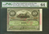 BANCO ESPAÑOL DE LA ISLA DE CUBA. 10 Pesos. 15 de Mayo de 1896. Serie E y con la sobrecarga PLATA, al dorso. (Edifil 2021: 82, Pick: 49d). SC. Encapsu...
