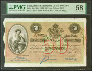 BANCO ESPAÑOL DE LA ISLA DE CUBA. 50 Pesos. 15 de Mayo de 1896. Serie D y con la sobrecarga PLATA, al dorso. (Edifil 2021: 83, Pick: 50b). EBC+. Encap...