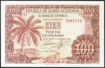 GUINEA ECUATORIAL. 100 Pesetas. 12 de Octubre de 1969. Sin serie. (Pick: 1). Inusual en esta calidad, conserva todo su apresto original. SC.