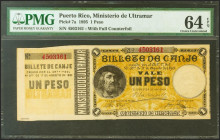 PUERTO RICO. 1 Peso. 17 de Agosto de 1895. Billete de canje. Sin serie y con matriz a la izquierda. (Edifil 2021: 11, Pick: 7a). Extremadamente raro, ...