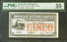 PUERTO RICO COMPAÑIA DE LOS FERROCARRILES. 5 Pesos. (1880ca). Sin serie. (Edifil 2021: 10, Pick: S101a). Rarísimo especialmente en esta calidad. EBC+....