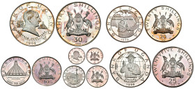 Vatican. Set of 6 commemorative coins for the visit of Pope Paul VI to Uganda; 30 shillings 1970, 25, 20 10, 5 and 2 shillings 1969. (Km 13-12-11-10-9...