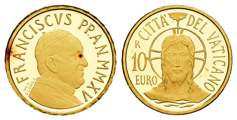 Vatican. Franciscus. 10 euros. 2015. R. Au. 3,00 g. In a box and with offical ce...