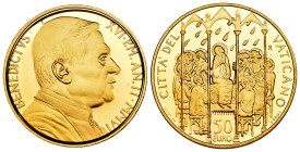 Vatican. Benedictus XVI. 50 euro. 2006. R. (Km-398). (Fried-446). Au. 15,00 g. In a box and with offical certificate. Mintage: 3.324. PROOF. Est...700...