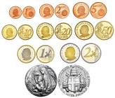 Vatican. Joannes Paulus II. Set of 9 proofs from 2003. From 1 cent to 2 euro + argentum medal "L'Arte interpreta l'Arte, Omaggio a Leonardo" (45 g). M...