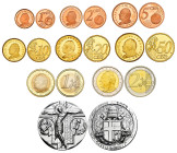 Vatican. Joannes Paulus II. Set of 9 proofs from 2005. From 1 cent to 2 euro + argentum medal "L'Arte interpreta l'Arte, La Crocifissione di Cimabue" ...