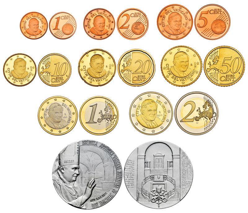 Vatican. Benedictus XVI. Set of 9 proofs from 2011. From 1 cent to 2 euro + arge...