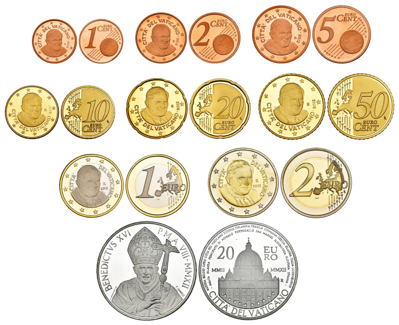 Vatican. Benedictus XVI. Set of 9 proofs from 2012. From 1 cent to 2 euro + arge...