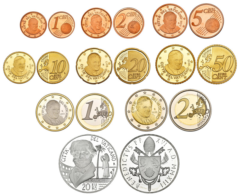 Vatican. Benedictus XVI. Set of 9 proofs from 2013. From 1 cent to 2 euro + arge...