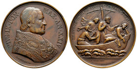 Vatican. Pius IX. Medal. 1869. Ae. 53,11 g. Defense of the church's rights. Engraver: F. Speranza. Diameter: 48 mm. AU. Est...70,00. 

Spanish Descr...