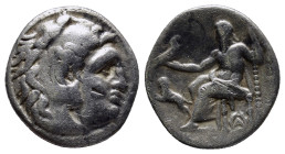 Kingdom of Macedon, Alexander III 'the Great' AR Drachm. (18mm, 4.1 g) Magnesia, circa 301-299 BC. Head of Herakles right, wearing lion skin headdress...