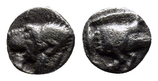 Mysia, Kyzikos AR Obol. (6mm, 0.1 g) Circa 450-400 BC. Head of roaring lion to l...