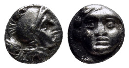 Pisidia. Selge circa 350-300 BC. Obol AR (8mm, 1.0 g) Head of Athena to right, wearing crested Attic helmet; behind, astragalos. / Gorgoneion.
