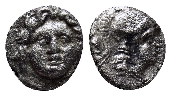 PISIDIA. Selge. Circa 350-300 B.C. AR obol. (9mm, 1.0 g) Gorgoneion facing / Hea...