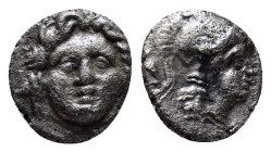 PISIDIA. Selge. Circa 350-300 B.C. AR obol. (9mm, 1.0 g) Gorgoneion facing / Head of Athena right, wearing crested Attic helmet.