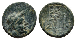 KINGS OF PAPHLAGONIA. Era of Amyntas? (36-25 BC). Ae. (13mm, 1.9 g) Isinda. Possibly dated RY 3. Obv: Draped bust of Hermes right, wearing petasus. Re...