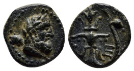 PISIDIA. Selge. Ae (13mm, 2.6 g) (2nd-1st centuries BC). Obv: Head of Herakles right, with club over shoulder. Thunderbolt and arc terminating in head...