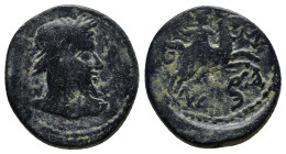 PISIDIA, Isinda. Autonomous Issue. Severan Period or later. Æ (18mm, 5.1 g). Diademed bust of Zeus right / Male on horseback right, thrusting spear at...