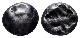 Mysia, Parion AR Drachm. (12mm, 3.6 g) 5th century BC. Facing gorgoneion with protruding tongue / Disorganized linear pattern within incuse square.