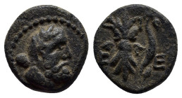 Pisidia, Selge Æ (12mm, 2.3 g). 2nd – 1st century BC. Laureate head of Herakles to right, club over shoulder, club in left field / Thunderbolt and bow...