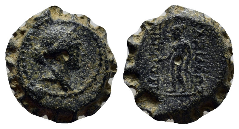 Seleukid Kingdom. Demetrios I Soter 162-150 BC. Serrate Æ (14mm, 3.2 g). Bust of...