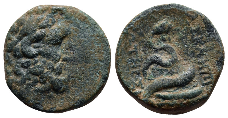 MYSIA, Pergamon. After 133 BC. Æ (20mm, 6.9 g). Laureate head of Asklepios right...