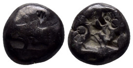 Achaemenid Kingdom. Artaxerxes II to Artaxerxes III. Ca. 375-340 B.C. AR siglos (13mm, 5.3 g). Persian king or hero in kneeling-running stance right, ...