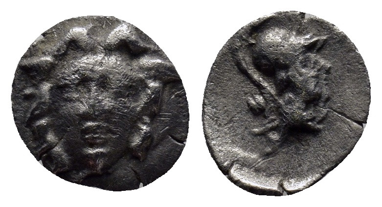 Pisidia. Selge circa 350-300 BC. Obol AR (9mm, 0.8 g) Gorgoneion. / Head of Athe...