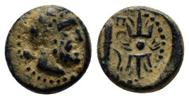 PISIDIA. Selge. Ae (13mm, 2.9 g) (2nd-1st centuries BC). Obv: Head of Herakles right, with club over shoulder. Thunderbolt and arc terminating in head...