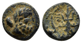 PISIDIA. Selge. Ae (12mm, 2.6 g) (2nd-1st centuries BC). Obv: Head of Herakles right, with club over shoulder. Rev: Σ - Ε - Λ. Thunderbolt and arc ter...