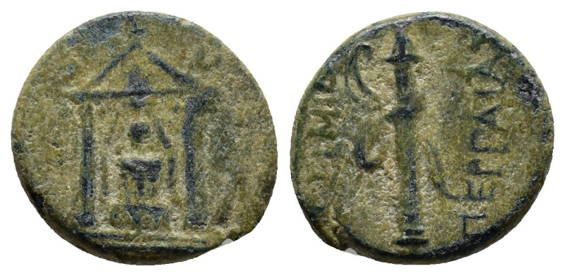 PAMPHYLIA. Perge. Ae (16mm, 3.7 g) (Circa 50-30 BC). Obv: Distyle temple contain...