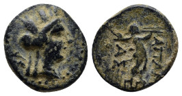 PHRYGIA, Apameia. (Circa 88-40 BC). Æ (16mm, 4.0 g) Turreted bust of Artemis–Tyche right, bow and quiver over shoulder / Marsyas advancing right, play...