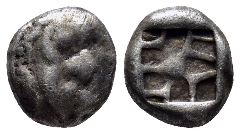 Mysia, Parion AR Drachm. (13mm, 3.2 g) 5th century BC. Facing gorgoneion with pr...