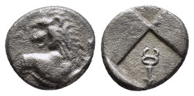 THRACE. Chersonesus. Ca. 400-350 BC. AR hemidrachm (12mm, 2.1 g). Forepart of lion right, head reverted / Quadripartite incuse square with alternating...
