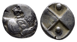 Thrace, Chersonesos, c. 386-338 BC. AR Hemidrachm (12mm, 2.2 g). Forepart of lion r., head l. R/ Quadripartite incuse square with alternating raised a...