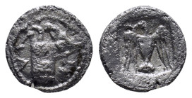 Kings of Thrace. Sparadokos (c. 464-444 BC). AR Diobol (11mm, 1.1 g). Forepart of horse l. R/ Eagle flying l., holding serpent in beak.