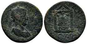 PAMPHYLIA, Perge. Philip I. AD 244-249. Æ (26mm, 10.0 g). Laureate, draped, and cuirassed bust right / Distyle temple, with eagle in pediment and cont...