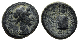 PHRYGIA. Laodicea ad Lycum. Pseudo-autonomous. Time of Tiberius (14-37). Ae. (14mm, 3.4 g) Pythes Pythou, magistrate. Obv: ΛAOΔIKEΩN. Laureate head of...