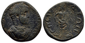 Pamphylia, Aspendus. AE (23mm, 7.1 g) Laureate and draped Emperor bust right. / ACΠENΔIΩN, river-god Eurymedon standing right, foot on vase, holding r...