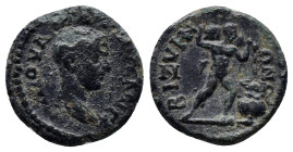 Thrace, Bizya. Philip II. As Caesar, A.D. 244-247. AE assarion (18mm, 4.1 g). M IOVΛ ΦIΛIΠΠOC KAICA, bare head right / BIZVENΩN, Silenus standing righ...