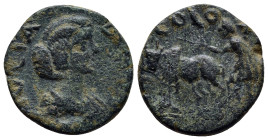 Julia Domna Uncertain Mint Ae (22mm, 6.0 g) Draped bust right. Founder plowing left with two yoked oxen.