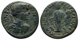 Lydia, Sala(?). Caracalla (198-217). Æ (22mm, 5.0 g). ANTΩNEINOC, Radiate, draped and cuirassed bust r. Tyche standing l., holding rudder and cornucop...