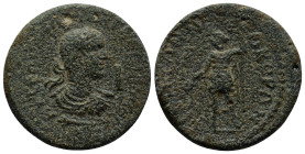PAMPHYLIA. Side. Gallienus (253-268). Ae. (28mm, 17.6 g) Obv: AVT KAI ΠOV ΛI EΓNA ΓAΛΛIHNOC CE. Laureate, draped and cuirassed bust right; in right fi...