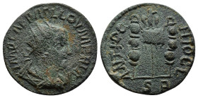 PISIDIA, Antiochia. Valerian I. AD 253-260. Æ (21mm, 6.1 g). Radiate, draped, and cuirassed bust right / Aquila between two signa.