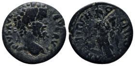 PISIDIA, Antioch. Septimius Severus. AD 193-211. Æ (21mm, 5.1 g). Struck circa AD 203. Laureate head right / Tyche standing left, holding branch and c...