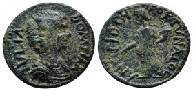Pisidia, Antioch. Julia Domna (wife of S. Severus) Æ (22mm, 4.6 g). Circa AD 202. IVLIA DOMNA AVG, draped bust to right / ANTIOCH FORTVNA COL, Pax sta...