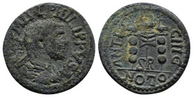 Pisidia, Antioch. Philip I. A.D. 244-249. AE (25mm, 9.8 g). IMP M IVL PHILIPPVS P FEL A, radiate, draped, and cuirassed bust right / ANTI-OCHI COLO, S...