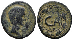 Octavian as Augustus, 27 BC – 14 AD. AS, Pergamum circa 25, Æ (25mm, 9.4 g). AVGVSTVS Bare head r. Rev. C·A in dotted circle within laurel wreath.