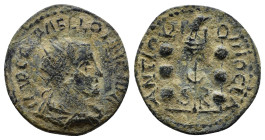 Pisidia, Antiochia. Valerian I. A.D. 253-260. Æ (22mm, 5.7 g). IMP CAE P AELL OVΛEPIΩN, radiate, draped and cuirassed bust of Valerian I right / ANTIO...