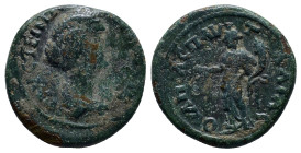 Thrace. Pautalia. Faustina II AD 147-175. Bronze Æ (21mm, 7.6 g) ΦAVCTEINA CEBACTH, draped bust right, hair knotted behind head / OYΛΠIAC ΠAYTAΛIAC, T...